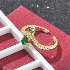 Кольца-манжеты для женщин с покрытием в виде капли из латуни с микропаве из кубического циркония&nbsp;RJEW-M028-84G