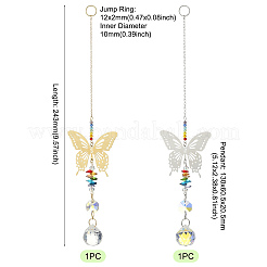 2 pz 2 colori 201 acciaio inossidabile a forma di farfalla e cristallo arcobaleno acchiappasole da appendere&nbsp;HJEW-TA00445