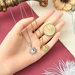 304 нержавеющая сталь солнце подвеска коробка цепи ожерелья для женщин мужчин&nbsp;NJEW-YW00002-01