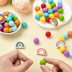 75шт круглые/радужные силиконовые фокусные бусины SIL-YW0001-38