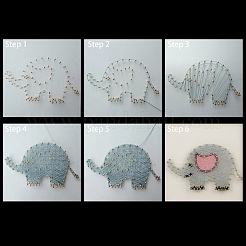 象の模様DIYストリングアートキットセット  ハンマー入り  木の板  プラスチックホルダーアクセサリー  合金の釘とネジ  はさみ  ポリエステル糸  15x15x0.85cm&nbsp;DIY-F070-16