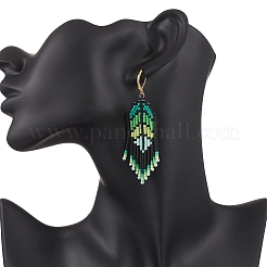 Серьги-подвески из стеклянных бусин ручной работы EJEW-MZ00561