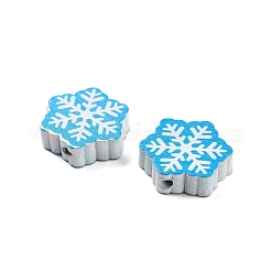 クリスマステーマのプリントウッドビーズ  染め  スノーフレーク  19.5x17.5x5.5mm  穴：2mm&nbsp;WOOD-M015-05E