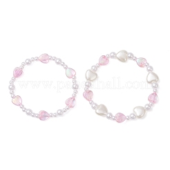 2 шт. эластичные браслеты из искусственного жемчуга и акриловых бусин из АБС-пластика для девочки&nbsp;BJEW-JB12947