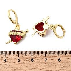 Серьги-кольца из латуни и стекла в форме сердца&nbsp;EJEW-P333-09C-G