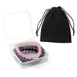 4 pièces 4 style rond perles de pierres précieuses mélangées naturelles bracelets extensibles pour femme fille&nbsp;BJEW-LS0001-04