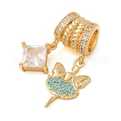 Charms pendenti europei in ottone con micro pavé di zirconi cubici&nbsp;CU-CBA2C2D-17G-02