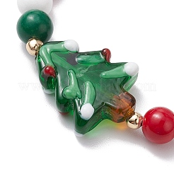 Bracelets extensibles en jade mashan naturel et perles lawmwork sur le thème de Noël pour femmes&nbsp;BJEW-JB11148-01