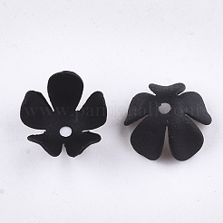 スプレー塗装された環境に優しいアイロンビーズキャップ  5  - 花びらの花  ブラック  8x8.5x4mm  穴：0.8mm&nbsp;IFIN-T009-08A