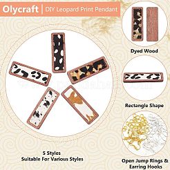 ヒョウ柄ペンダント付き長方形DIYドロップイヤリング作成キット  染められた木が付いている牛革の革の大きいペンダントを含む  真鍮のピアスフックと丸カン  ブラック  ペンダント：56x19x3mm  穴：1.2mm  10個/箱&nbsp;DIY-OC0008-38B