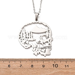 Halloween-Halskette mit hohlem Baumschädelanhänger aus Edelstahl 304 an einer Kabelkette für Damen und Herren&nbsp;NJEW-K308-10P