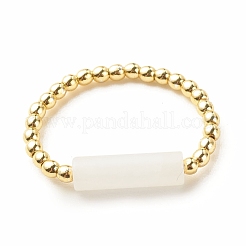 Anello da dito con perline a colonna di giada bianca naturale con ematite sintetica&nbsp;RJEW-JR00460-02