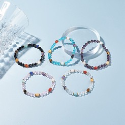 Bracelet extensible perles rondes pierres naturelles mélangées thème chakra&nbsp;BJEW-JB07248