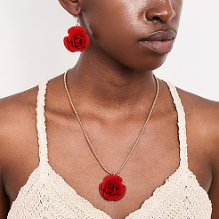 Комплекты из розового железа и пластика с подвесками и висячими серьгами для женщин FS-WGD8499-01