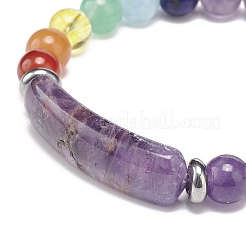 Stretch-Armband mit natürlichen Amethyst-Rechtecken und gemischten Steinperlen&nbsp;BJEW-JB08981-02