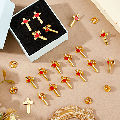 24 шт. крест с сердцем из сплава эмали на лацкан для одежды рюкзака&nbsp;JEWB-FG0001-59G