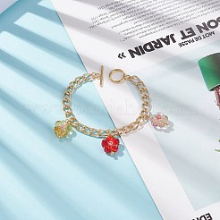 Braccialetto con ciondolo a forma di fiore a lume con catene barbazzale in alluminio da donna&nbsp;BJEW-TA00176-01