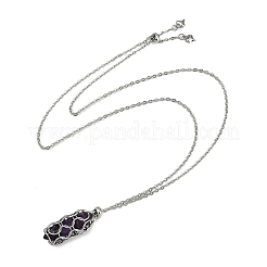 3 шт. 3 стиля натурального розового кварца и зеленого авантюрина и аметиста макраме мешочек с гранеными подвесками-пулями NJEW-JN05090