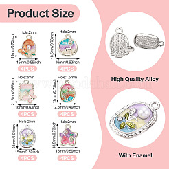 24個6スタイルアロイエナメルペンダント  模造パールと  銀  混合図形  18.5~21.5x12~16x4.5~6mm  穴：1.5~2mm  4個/スタイル&nbsp;ENAM-TA0003-27