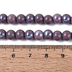 電気メッキオペークガラスビーズ連売り  ラウンド  虹メッキ  半分メッキ  オールドローズ  6~6.5mm  穴：0.8~1mm  約67~72個/連  14.57~15.35インチ（37~39cm）&nbsp;EGLA-Q132-6MM-01C-19