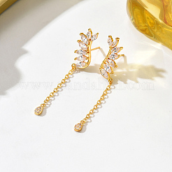 真鍮製パヴェキュービックジルコニアスタッドピアス（女性用）  小麦  ゴールドカラー  47x6.7mm&nbsp;TX2318