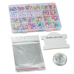 Наборы для изготовления браслетов из плоских круглых и сердечек из акриловых и пластиковых бусин своими руками DIY-FS0006-41