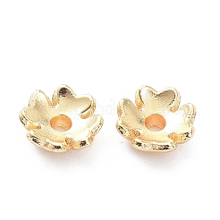 真鍮製4枚の花びらのビーズキャップ  長持ちメッキ  花  14KGP本金メッキ  7.5x3mm  穴：1.4mm&nbsp;X-KK-K086-22LG