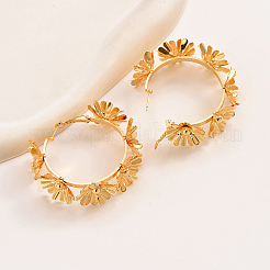 Роскошные латунные серьги-кольца с цветами&nbsp;NZ6033