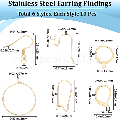 60 шт. 6 стиля фурнитуры для сережек из хирургической нержавеющей стали 304 и 316L DIY-BBC0001-74