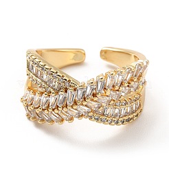 Кольцо-манжета с прозрачным кубическим цирконием и крест-накрест RJEW-M142-11G