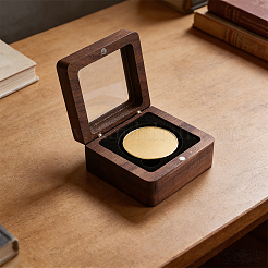木製バッジ梱包用磁気ボックス  見える窓蓋付き  正方形  ブラック  6.8x6.8x3.6cm&nbsp;CON-WH20006-017A