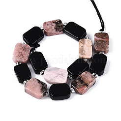 Нити из натуральных бусин обсидиана и родонита&nbsp;G-N358-02A-04