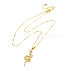 Collane con ciondolo a forma di serpente in ottone micro pavé di zirconi cubici verdi&nbsp;LS-NJEW-S438-02E-G