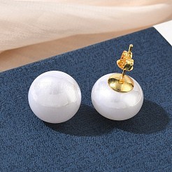 Pendientes de botón de imitación de perlas de latón y plástico ABS para mujer&nbsp;PL-CBA760A-14B-G01