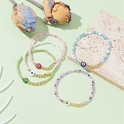Glassamen- und Evil-Eye-Bunte Malerei-Armband sowie synthetisches Hämatit-Perlen-Stretch-Armband&nbsp;BJEW-JB09436
