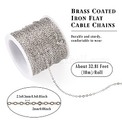 真鍮被覆鉄フラットアズキチェーン  ハンダ付け  スプールで  フラットオーバル  プラチナ  2.5x2x0.3mm  約32.81フィート（10m）/ロール&nbsp;CH-TAC0007-02P