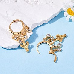 Латунные серьги-кольца Huggie с подвесками кактуса&nbsp;EJEW-SW00001-05