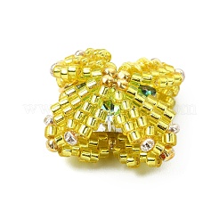 ガラスシードビーズのテトラプテラペンダント  金色のジャンプリング付き  きいろ  26x25.5x10mm  穴：3.5mm&nbsp;PALLOY-MZ00459-01