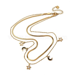 Двухслойные ожерелья с кисточками в виде луны и звезд из нержавеющей стали 304 NJEW-F346-02G