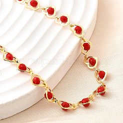 Цепочки-сердечки из латуни и красного граненого стекла для женщин NJEW-D314-05G