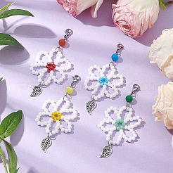 4個 4色の花ガラスと猫目ビーズペンダント装飾  304ステンレススチール製カニカン留め具、バッグ飾り用チャーム  ミックスカラー  93mm  1pc /カラー&nbsp;HJEW-TA00296