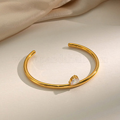 Bracelet jonc ouvert en acier inoxydable 304 serti de zirconiums cubiques transparents en forme de larme&nbsp;LG0836