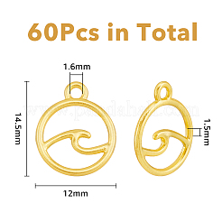 合金ペンダント  波と丸いリング  ゴールドカラー  14.5x12x1.5mm  穴：1.6mm  60個/箱&nbsp;FIND-DC0003-39