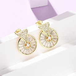 Boucles d'oreilles rondes plates en laiton micro pavé de zircones cubiques transparentes&nbsp;EJEW-D351-11G