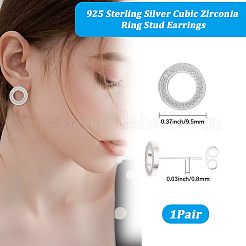 1 пара 925 плоских круглых серег-гвоздиков из стерлингового серебра EJEW-BBC0001-89