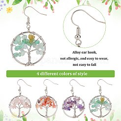 4 пара 4 стильных серег с подвесками в виде дерева жизни из натуральных смешанных драгоценных камней EJEW-AN0002-48