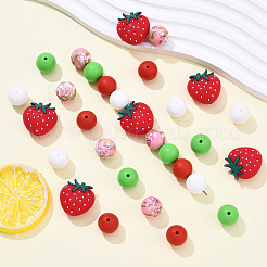 30 шт. круглые и клубничные пищевые экологически чистые силиконовые фокусные бусины SIL-YW0001-69