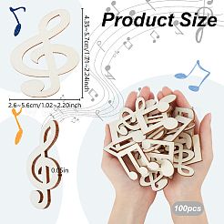 100 Stück unlackierte Holzausschnitte mit Musiknoten&nbsp;WOOD-WH0025-95