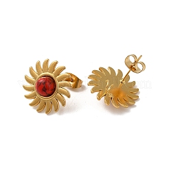 Boucles d'oreilles soleil en jaspe picasso naturel&nbsp;EJEW-D075-01B-G