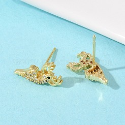 Серьги-гвоздики в форме оленя из латуни с микропаве из прозрачных кубических цирконий&nbsp;EJEW-F400-27B-G